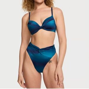 NWT Victoria’s Secret Twist push up Bikini Top and bottoms set blue ombré